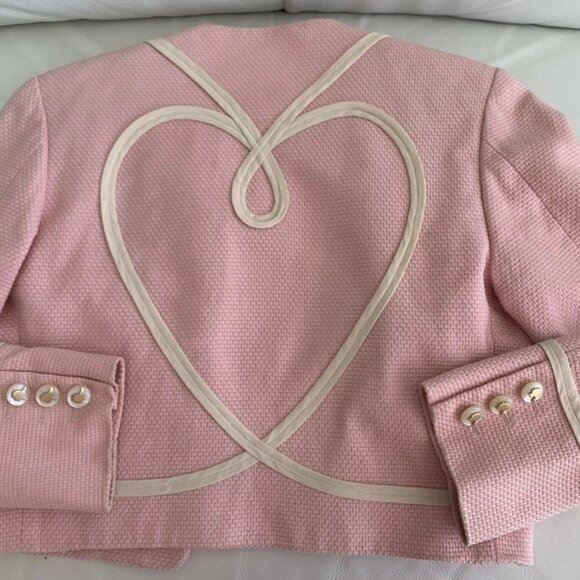 MOSCHINO Couture Italy Pink Jacket IVORY WHITE HEART TRIM USA 4 IT38 BOLERO - Picture 8 of 16